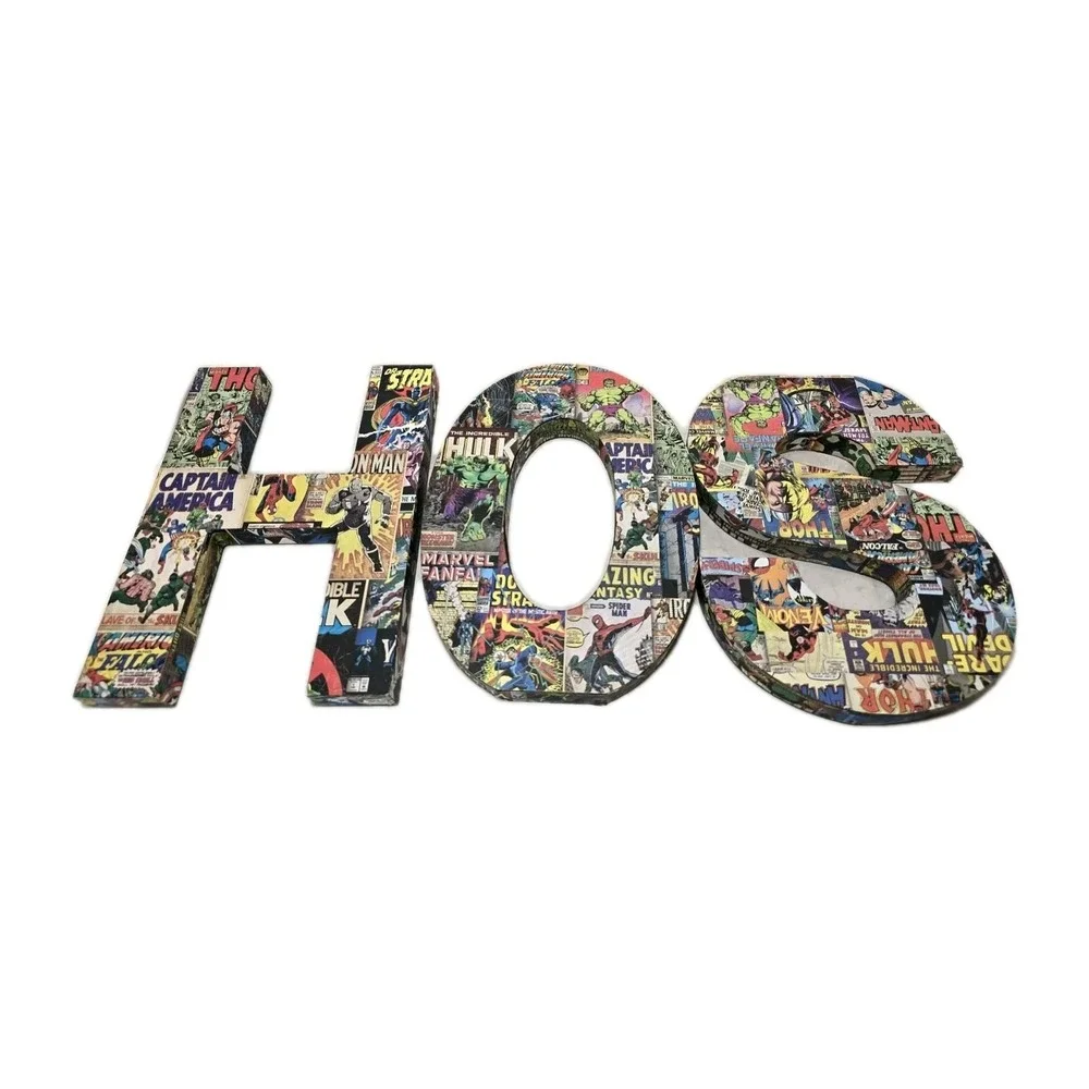 Marvel Comics H O S Wall Letters Decor Set GUC Superhero Vintage Style